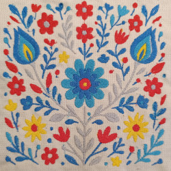 Fartuch bawełniany "Haft polski niebiesko-czerwony"